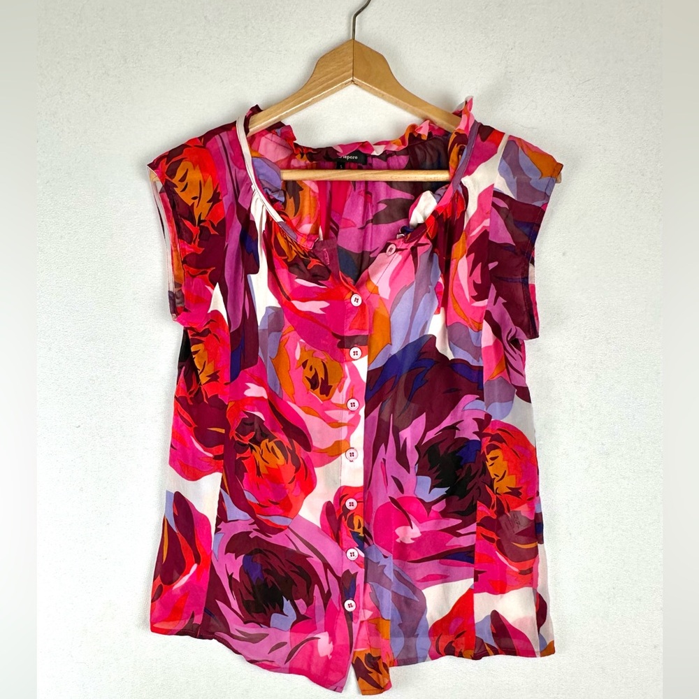 Nanette Lepore Silk Abstract Floral Button Down Blouse Office‎